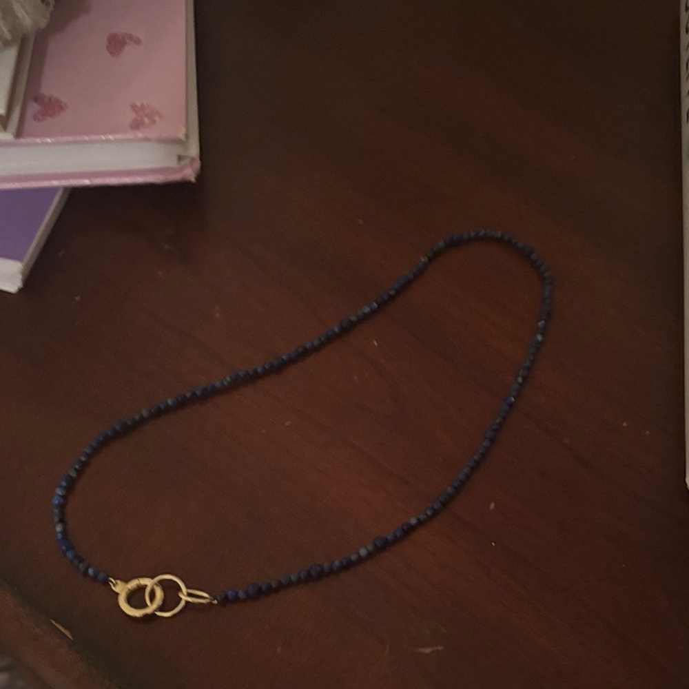 Lapis Beaded Necklace with Gold Tone Clasp